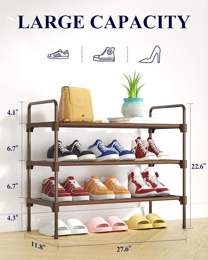 Kitsure Shoe Rack for Closet, Sturdy and Long-Lasting Shoe Shelf, Shoe Rack for Entryway, Personalized DIY Shoe Organizer, Shoe Rack Organizer for Space-Saving, 27.6" x 11.8" x 22.6", Brown - Image 2