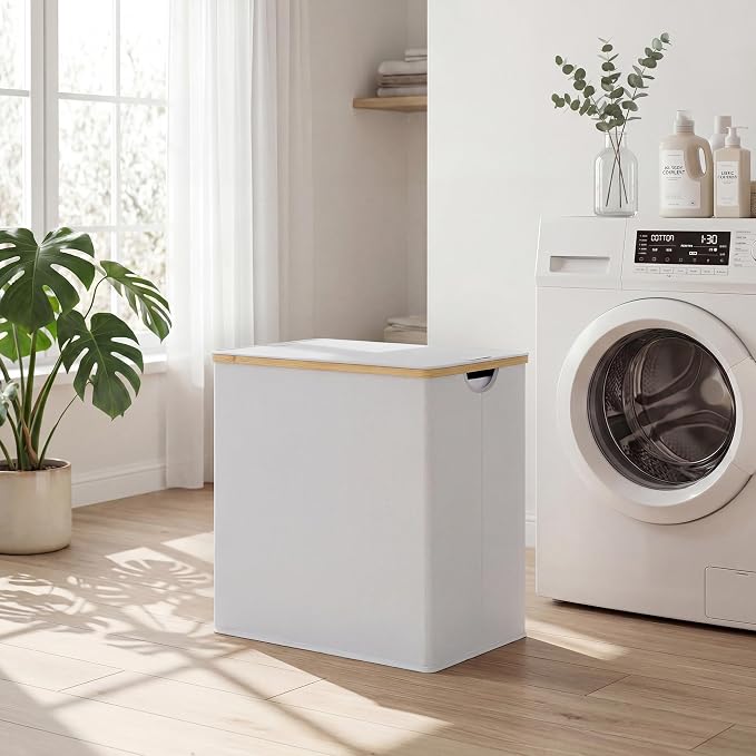 efluky Laundry Hamper with Lid, Double Laundry Hamper with 2 Removable Bags, 2 Section Laundry Basket with Bamboo Handles for Bathroom, Bedroom & Laundry Room, 140L (36.9 Gallon) Light Grey - Image 6