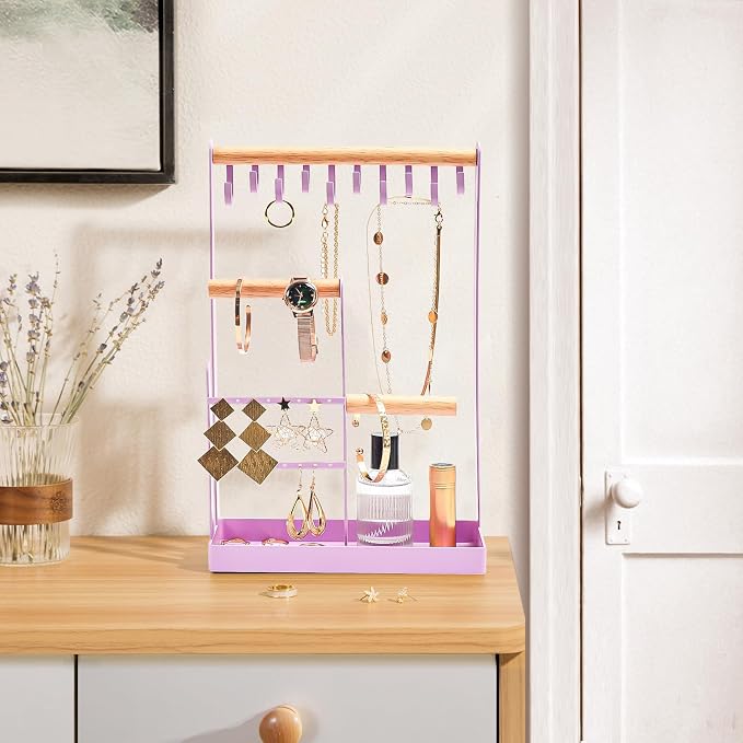 ProCase Cute Jewelry Stand, Aesthetic Jewelry Organizer for Dresser Vanity, Jewelry Holder Display for Necklaces Earrings, Gifts for Teen Girls Women, Bedroom Dorm Decor -Medium, Purple - Image 5