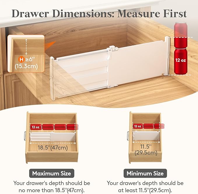 Lifewit 6" Tall 12 Pack Drawer Dividers, 30-47cm/11.5-18.5" Expandable Drawer Divider for Clothes, Adjustable Dresser Drawer Organizers, Drawers Separators for Dresser/Bathroom/Closet/Kitchen White - Image 3