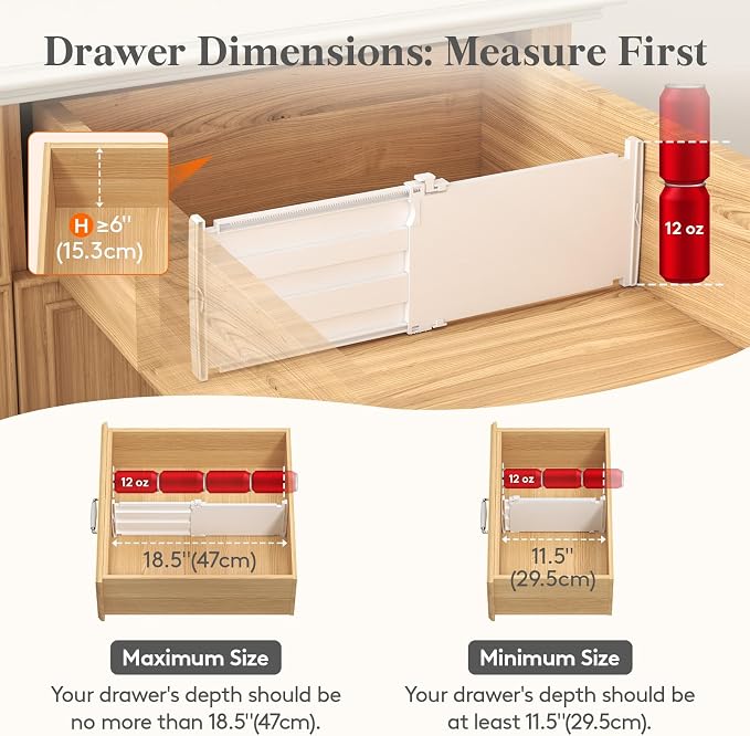 Lifewit 6" Tall 9 Pack Drawer Dividers, 30-47cm/11.5-18.5" Expandable Drawer Divider for Clothes, Adjustable Dresser Drawer Organizers, Drawers Separators for Dresser/Bathroom/Closet/Kitchen White - Image 3