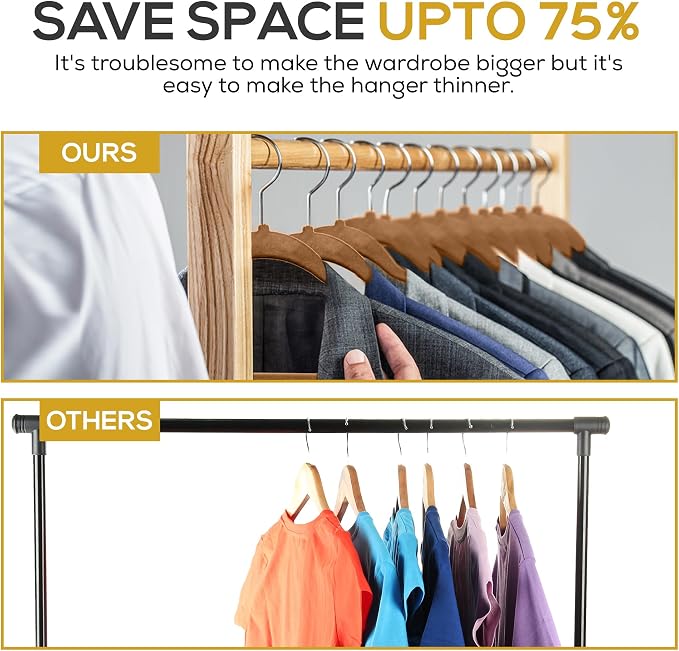 Techzoo 50 Pack New Premium Quality Velvet Hangers Ultra Thin Non Slip Adult Felt Space Saving Hangers for Closet Heavy Duty Coat Pants Jackets Dress Hangers 360° Swivel Hook Hold Upto 10 lbs Bronze - Image 6
