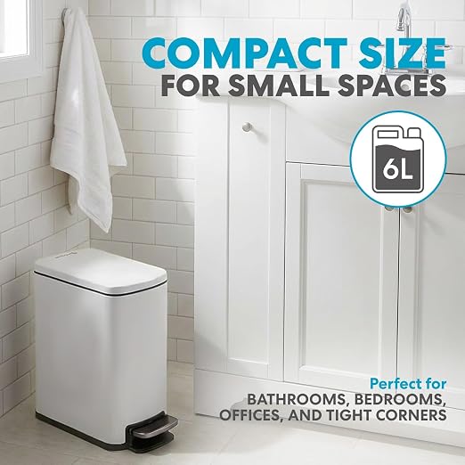 SIMPLI-Magic 6L/1.6G Stainless Steel Bathroom Trash Can with Hands-Free Foot Pedal, Quiet Soft-Close Lid, Compact Space-Saving Size - Image 2