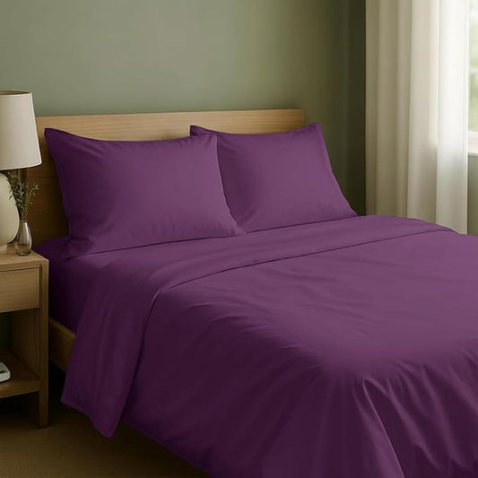 California Design Den Natural 100% Cotton Sheets Full Size Bed Set - Soft Sateen Weave, Fully Elasticized Deep Pocket Sheet Set, Breathable and Durable Bedding - Purple Passion