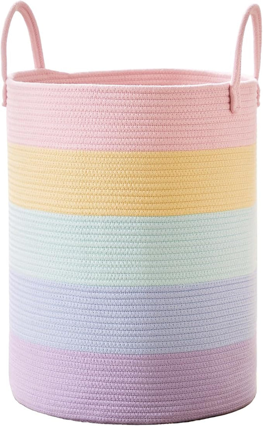 15Dx20H inches Large Baby Girls Kids Hamper Rainbow Laundry Basket for Nursery Clothes Pastel Unicorn Woven Hamper Tall Blanket Basket in Playroom Bedroom 62L by MOJOSCEND
