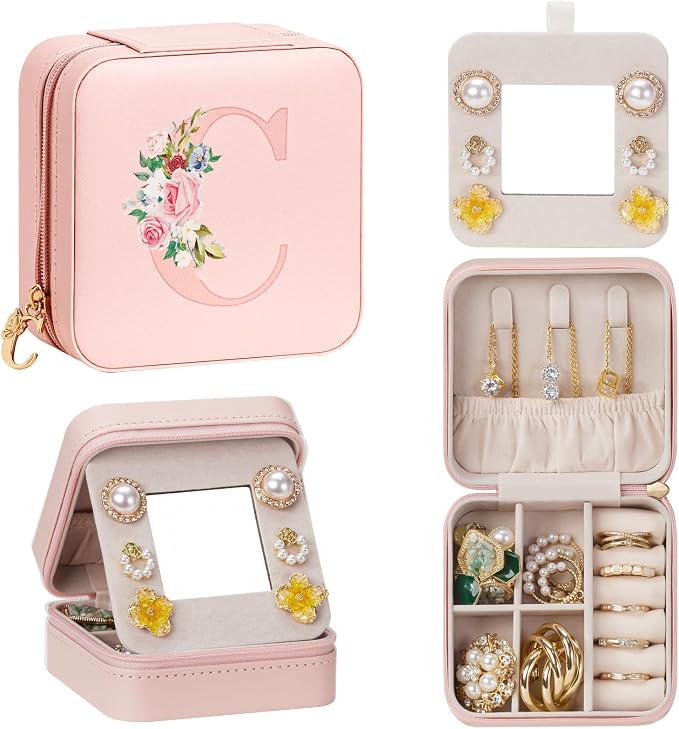 Enthralite Travel Jewelry Box for Girls: Traveling Jewelry Case Gift for Women - Mini Organizer for Necklaces Earrings Pink C by Enthralite