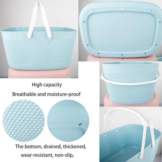 Shower Caddy Basket, Portable Large Capacity Thickened Plastic Organizer Storage Tote with Handles Drainage Toiletry Bag Bin for Bathroom, College Dorm Room Essentials, Kitchen, Camp, Gym, Blue - Image 3