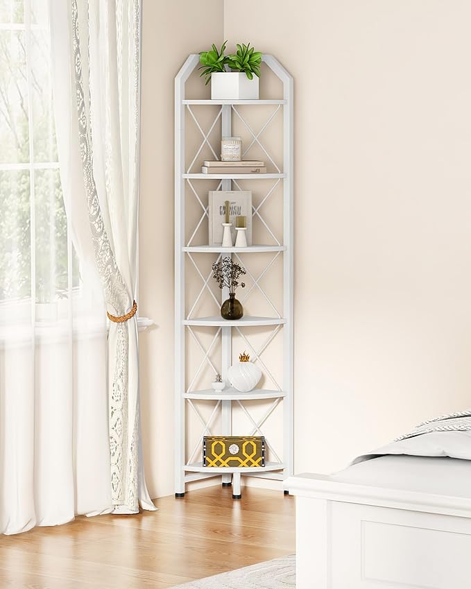 CHOEZON 6-Tier Industrial Corner Shelf, 71.2" Corner Storage Stand, Plant Stand Display Shelf, Corner Bookcase for Bedroom, Living Room, Home Office, White TCJ11WB - Image 6
