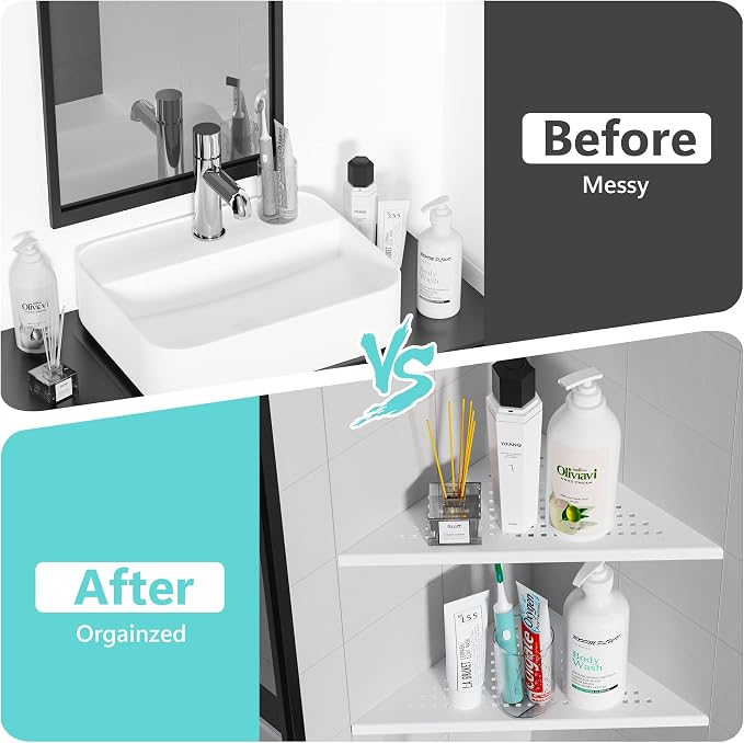 Qeke Corner Shower Shelves, 10” Recessed Tile Shower Shelf Matte White, 304 Stainless Steel Grout in Corner Tile Shower Shelves, No Drilling, 2 Pack - Image 7