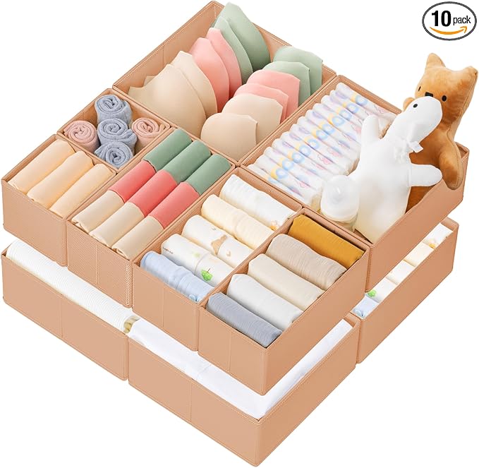 Criusia Drawer Organizer Clothes, 10 Pack Dresser Organizer for Baby Clothes, Underwear, Sock- Foldable Closet Organization and Storage Dividers Bins for Nursery, Bedroom (Brown) by Criusia