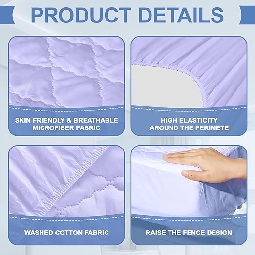 Lounsweer 2 Pack Waterproof Hospital Mattress Cover, 84x36x12in Purple Fitted Bed Sheet Protectors, Incontinence Protection Leakproof Breathable for Elderly, Adults Home Hospital Beds