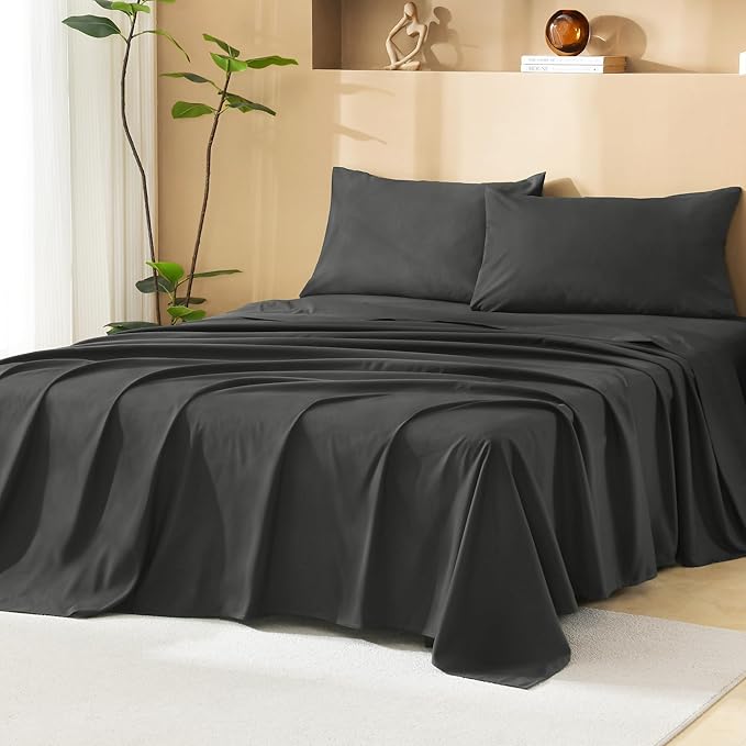 Litanika Super King Plus Size Comforter Set with Sheets Dark Grey - 7 Pieces Bed in a Bag Oversized King Boho Tufted Complete Bedding Sets with Comforter, Sheets, Pillowcases & Shams