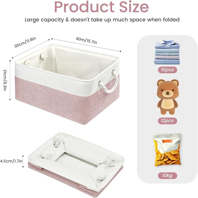 Large Storage Baskets- 15.7x11.8x8.26 inch Storage Bins for Shelves and Closet Organizing, Foldable Fabric Bin for Home Organization Clothes and Laundry (1-Pack, White&Pink) - Image 5
