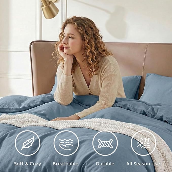 WRENSONGE Queen Comforter Set- 7 Pieces Soft Oxford Blue Bed in a Bag with Fitted Sheet, Flat Sheet, 2 Pillow Shams, and 2 Pillowcases- Warm Bedding Sets Queen for All Season