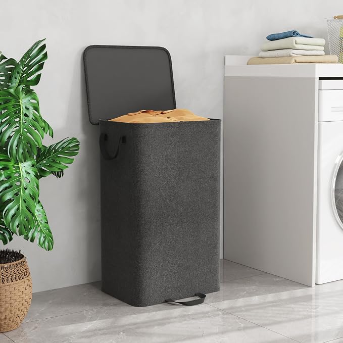 Lifewit Single Laundry Hamper with Lid and Removable Laundry Bags, Large Collapsible 1 Dividers Dirty Clothes Basket with Handles for Bedroom Laundry Room Closet Bathroom College, 100L Black - Image 6