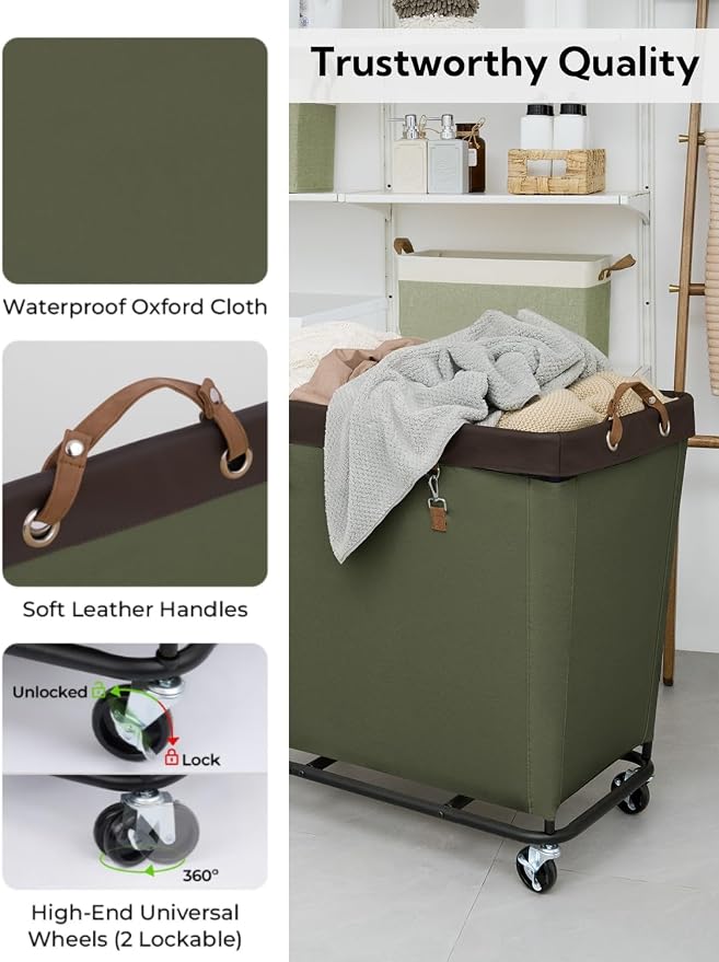 StorageWorks 320L Laundry Basket with Wheels, Extra Large Rolling Hampers for Clothing Organizer, Dirty Clothes Basket for Hote, Home, Closet, Dorm, Green - Image 4