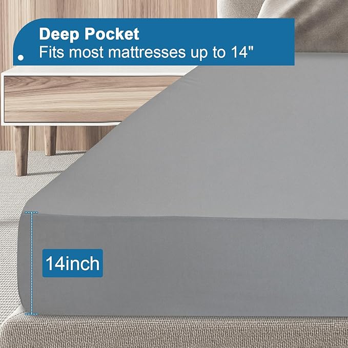 2 Pack Twin Mattress Protector Waterproof, Twin Size Mattress Pad Cover for Kids, Soft & Breathable Twin Fitted Bed Sheet for Single Bed with Deep Pocket Up to 14 Inches, Gray