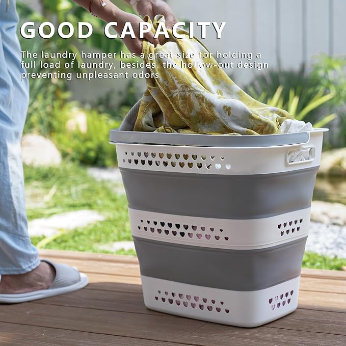 Large Collapsible Laundry Baskets for Dirty Clothes, Plastic Laundry Hamper for Dorm Bedroom Blankets, 43L Foldable Clothes Hamper for Laundry, Space Saving Pop-Up Storage Container/Organizer - Image 9