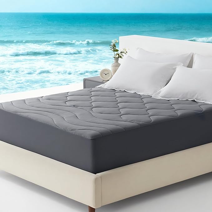 Sleep Zone Cooling Mattress Pad California King, Support Mattress Topper, Breathable and Soft Mattress Protector, Deep Pocket Bed Cover, Machine Washable (Dark Grey, California King)