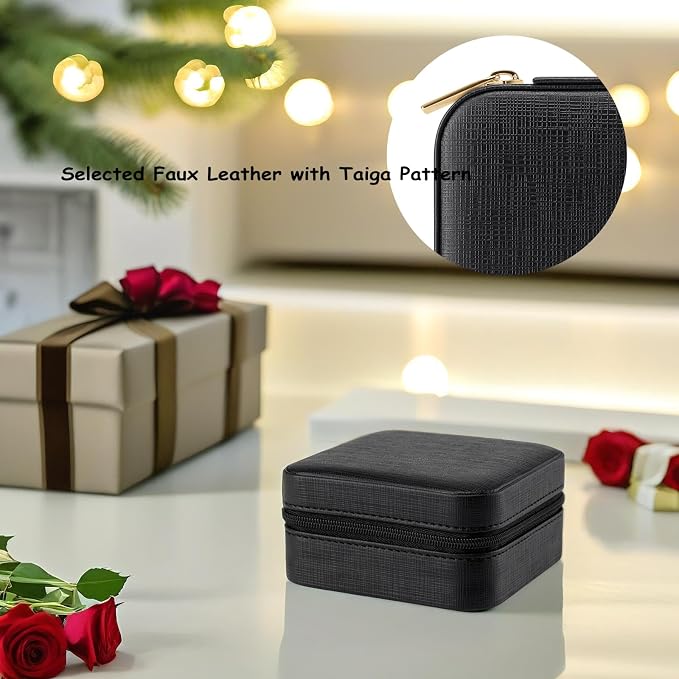 Vlando Small Faux Leather Travel Jewelry Box Organizer Display Storage Case for Rings Earrings Necklace, Black - Image 2