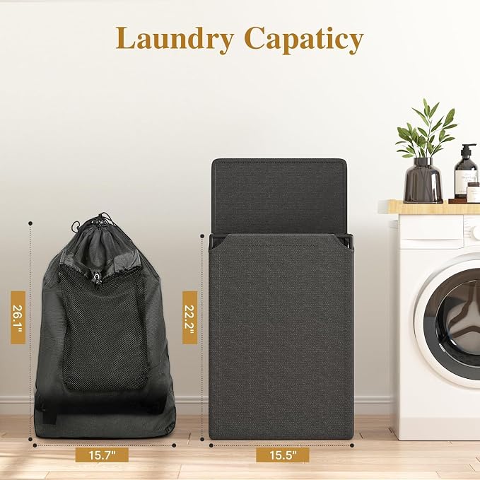 Foluck 60L 2-in-1 Laundry Hamper with Laundry Backpack, Waterproof Basket with Lid, Laundry Bag with Shoulder Straps and Mesh Pocket, Hamper for College Dorm, Travel, Apartment, Laundromat - Image 4
