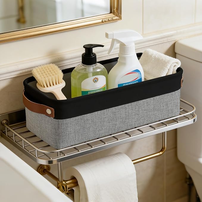 Bagnizer Small Fabric Storage Baskets, 15x6x5 inch Narrow Storage Bins 4-Pack Long Storage Basket for Organizing with Handles, Decorative Basket for Closets, Shelves, Toilet Paper, Grey - Image 5
