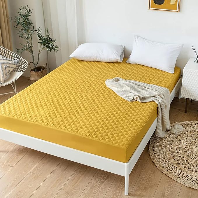 vctops Quilted Fitted Sheet Waterproof Mattress Protector Pad Ultra Soft Elastic Fitted Deep Pocket Bed Cover (Yellow, Full)