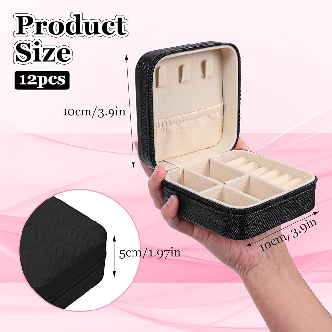 12pcs Mini Travel Jewelry Case,Black Bridesmaids Proposal Small Jewelry Box Mini Jewelry Organizer,Small PU Leather Portable Storage Box for Rings,Earrings,Necklaces,Pendants,Bracelets - Image 2