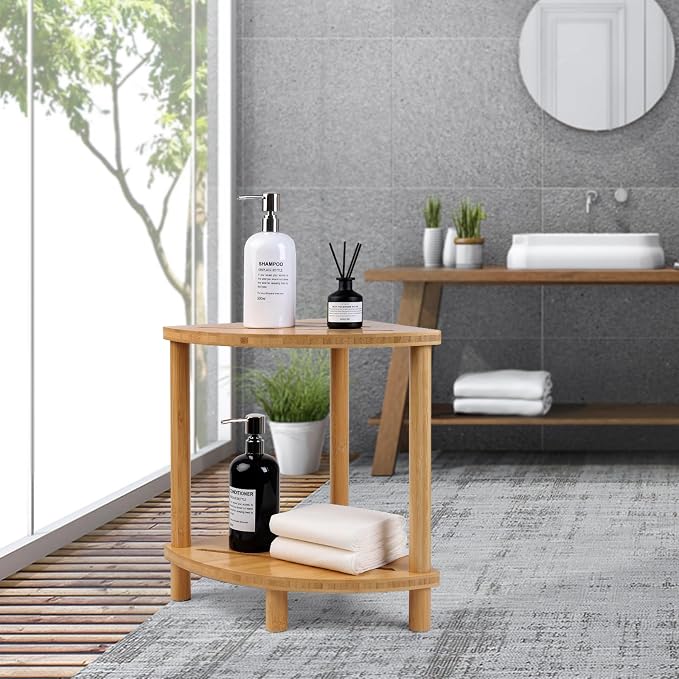 Upgraded Bamboo Corner Shower Stool for Inside Shower Waterproof,2-Tier Shower Foot Rest with Storage Shelf,Corner Shower Shelf Bench Caddy Shaving Leg,Bath Seat,Gifts for Women Mom - Image 6