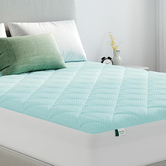 Novilla Cooling Mattress Topper Queen Size, Cooling Factors Infused Mattress Pad for Hot Sleepers, Breathable Mattress Cover with Deep Pocket, Soft Down Alternative Bed Topper for Back Pain Relief