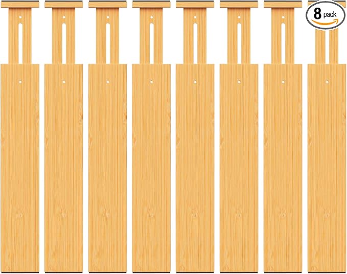 BAMBUROBA Bamboo Drawer Dividers, Adjustable Expandable Drawer Organization Separators - 17-22" for Bedroom, Bathroom, Dresser and Office - 8-Pack by BAMBUROBA