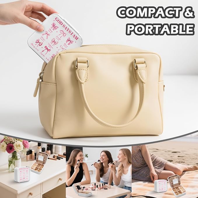 GAOLZIUY Christian Gifts for Women Girls, Pink Bow Travel Jewelry Box, Coquette Preppy Bible God Portable Jewelry Organizer Case, Inspirational Religious Spiritual Catholic Faith Prayer Gifts - Image 6
