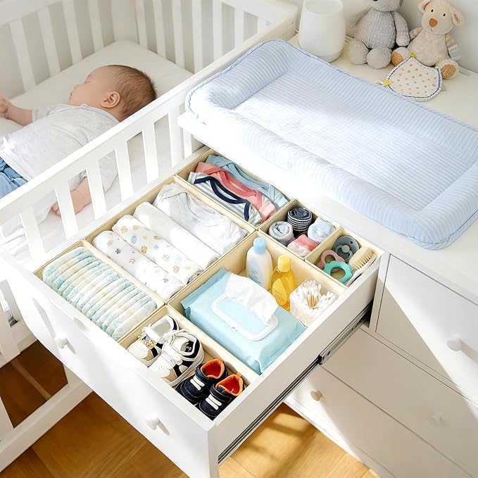 DIMJ Drawer Organizer Clothes 26 Pack - Foldable Baby Organizers and Storage & Closet Organizers for Bedroom, Closet - Nursery Organization Dresser Dividers for underwear, Sock,Bra, Belt, Tie, Beige - Image 3