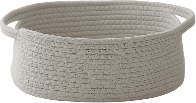 JMvicyroam Woven Basket,Small Rope Storage Bin with Handles & Ribbon Bag, Organizer for Shelves Closets,Gift Basket Empty for Birthday,Books,Dog Toys, Grey by JMvicyroam