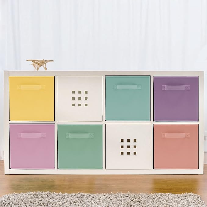Sorbus 11 Inch Fabric Storage Cubes - Sturdy Collapsible Bins With Handle - 6 Foldable Baskets for Organizing Clothes, Toys, Books - Multi Colored Storage Baskets for Shelves, Kids Room, Closets - Image 9