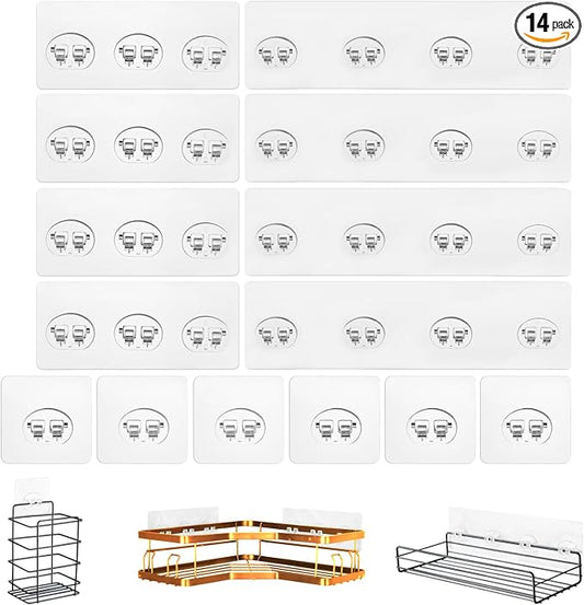 14 Pack Shower Caddy Adhesive Replacement, Strong Shower Shelf Adhesive Hooks for Corner Shelf Basket, Bathroom Rack, Kitchen Rack and Soap Holder by Unknown