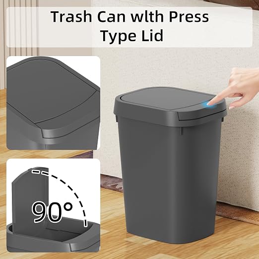 KSSKSS 3 Pack Bathroom Small Trash Can with Lid, 2.6 Gallon Slim Garbage Bin with Pop-Up Lid, 10L Plastic Wastebasket for Bedroom, Office, Kitchen, Toilet (Gray) - Image 7