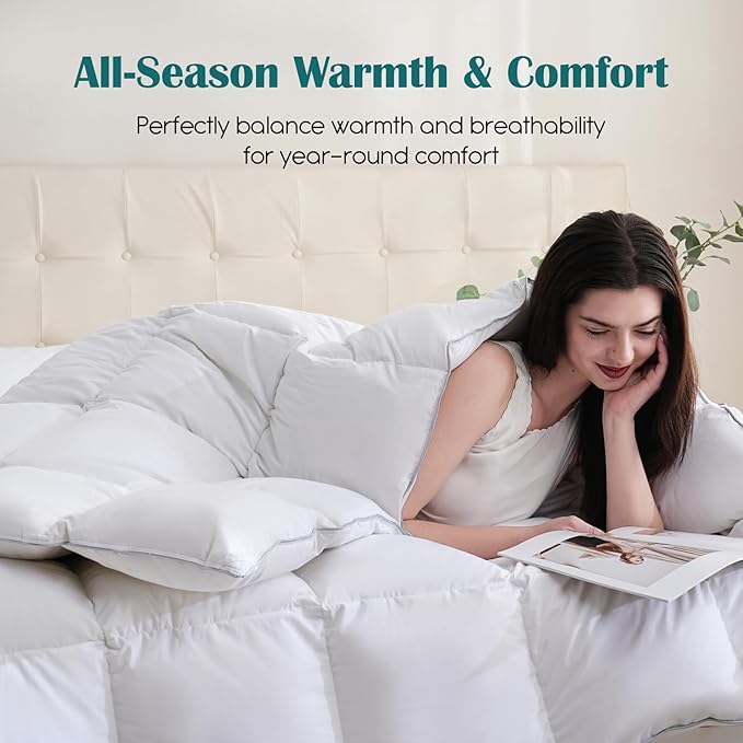 Goose Feather Down Fiber Comforter Full Size, 100% Cotton Ultra Soft Fluffy Duvet Insert Full, All Season Luxurious Hotel Bedding Comforter with Corner Tabs, White 82"x86"