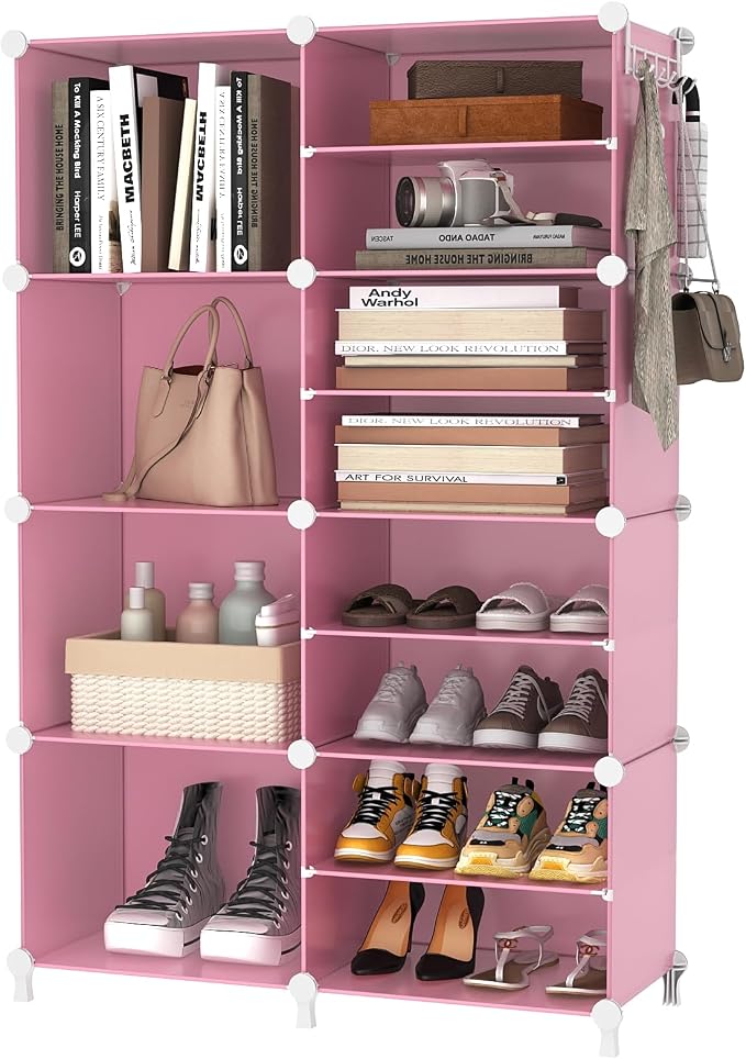AWTATOS Closet Organizer 8 Cube Storage Shelves Clothes Organizers Closet Storage Stackable Cubby Shelving for Closet Bedroom Living Room Pink - Image 7