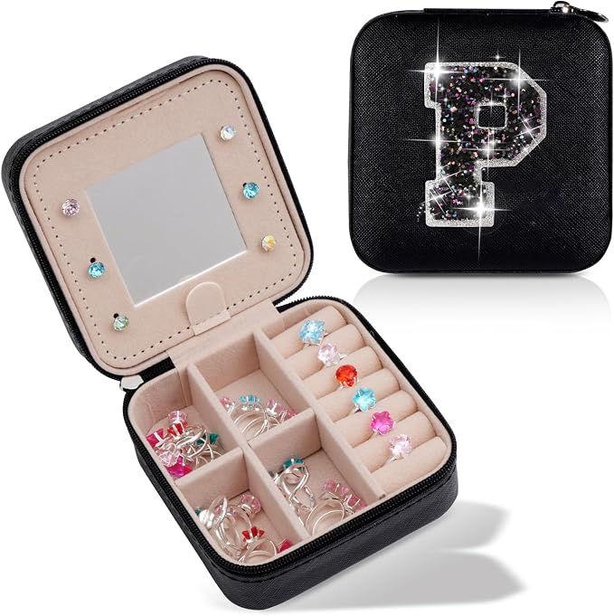 Uygafly Travel Jewelry Case - Personalized Jewelry Box for Women,Small Jewelry Organizer Cute Jewelry Organizers and Storage Aesthetic,Travel Essentials Birthday Gifts for Girls Women | Black,P by Uygafly
