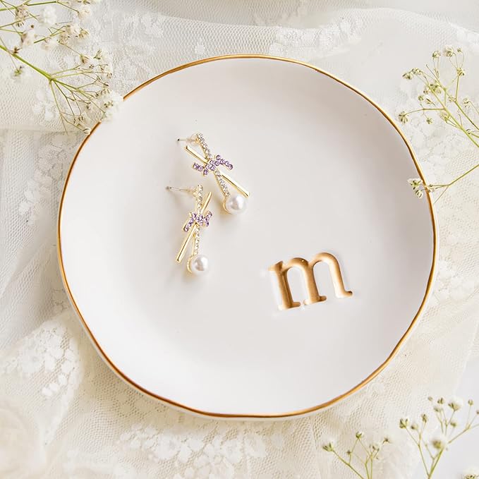 COLLECTIVE HOME - Ceramic Jewelry Tray, Decorative Trinket Dish for Rings Earrings Necklaces Bracelet Watch Keys, Birthday Mother's Day Christmas Gift for Women, 4.75", White Surface (M) by COLLECTIVEHOME