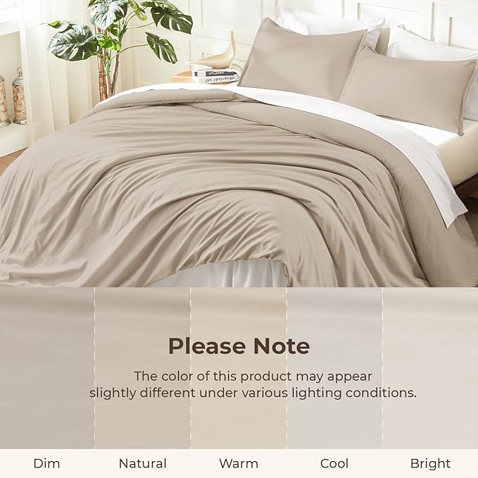 Litanika Khaki Comforter Set Queen Size, 3 Pieces Solid Bedding Comforter Set, All Season Down Alternative Bed Set (90x90In Comforter & 2 Pillowcases)