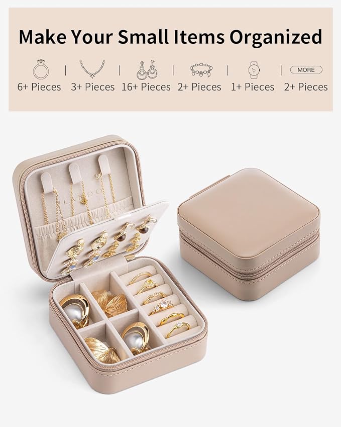 VLANDO Bridesmaid Proposal Gifts - Travel Jewelry Case, Small Travel Jewelry Organizer Box for Girls Women - Toffee - Image 4