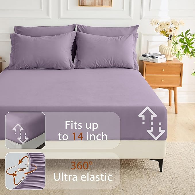 MUXHOMO 7 Pieces Queen Comforter Set, Soft Bed in a Bag Queen Size, All Season Bedding Set with Comforter, Flat Sheet, Fitted Sheet, Pillowcases & Shams, Greyish Purple