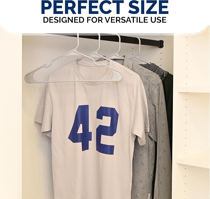 Closetselect Plastic Hangers 50 Pack - Space Saving Clothes Hangers, Made in USA, Durable & Strong Plastic Shirt & Coat Hanger with Notches & Shoulder Grooves, Non-Slip Clothing Hangers | Grey - Image 6