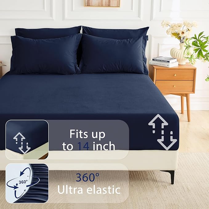 MUXHOMO 5 Pieces Twin Comforter Set, Soft Bed in a Bag Twin Size, All Season Bedding Set with Comforter, Flat Sheet, Fitted Sheet, Pillowcases & Shams, Navy Blue