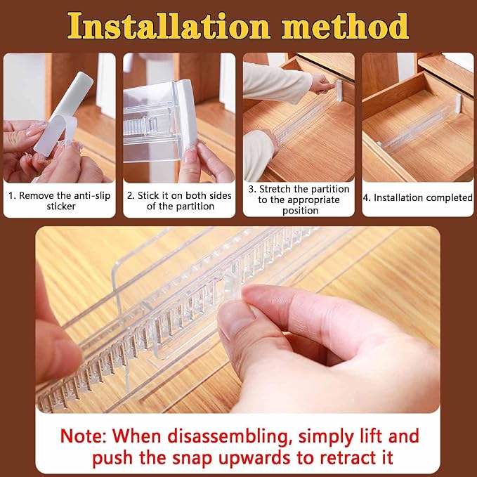 12 Pack Drawer Dividers for Clothes, 3.15" High 11.34"-19.69" Adjustable Expandable Dresser Drawer Organizer, Clear Plastic Separators for Dresser, Baby Clothing, Underwear - Image 5