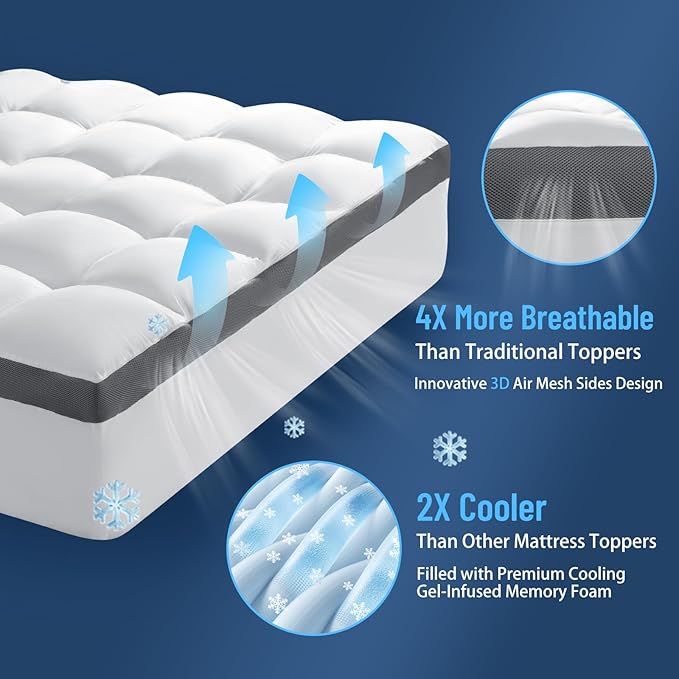 Memory Foam Mattress Topper for Back Pain Relief, Extra Soft Pillow Top Mattress Pad,Breathable Mattress Cover for Fluffy Shredded Memory Foam Filled(Queen,60"x80")