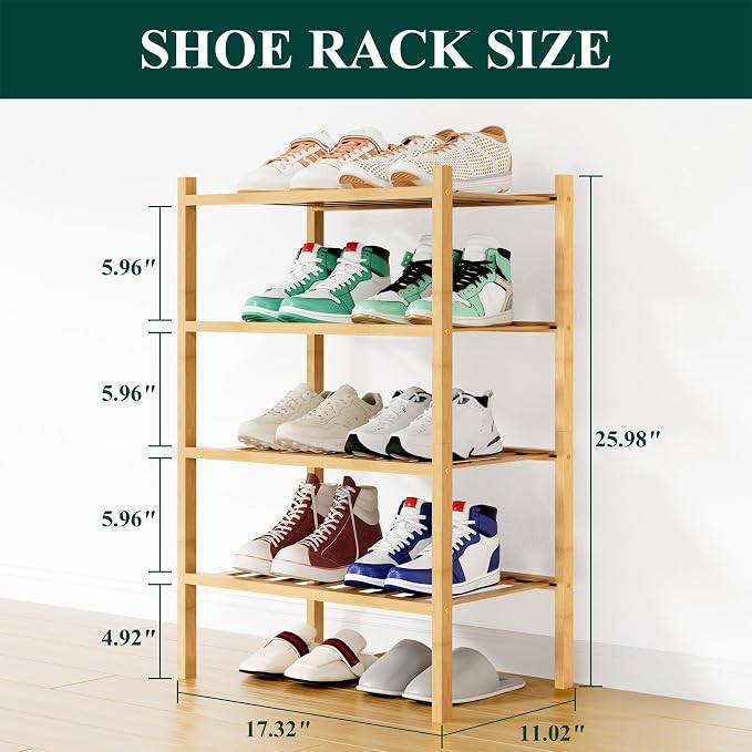 Smiry Shoe Rack, 4 Tier Small Bamboo Shoe Organizer, Stackable Free Standing Wooden Shoe Storage Shelf for Closet, Entryway, Front Door Entrance, Natural - Image 2