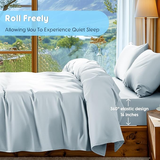 SONORO KATE 100% Egyptian Cotton Sheets Set - 1000 High Thread Count, Luxury 5-Star Hotel Sateen Bed Sheets, Soft, Breathable Long Staple Sheets, Fit up to 16" - 4 PC (Light Blue,King)